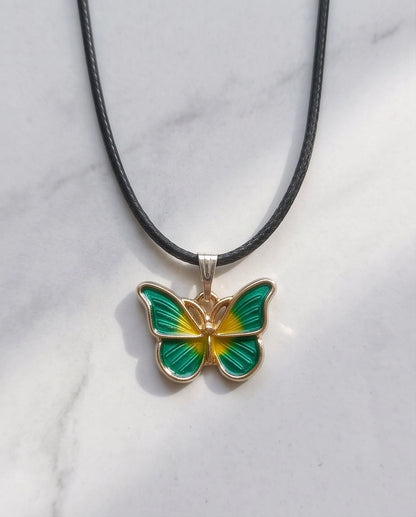 Green & Gold Butterfly Cord Necklace