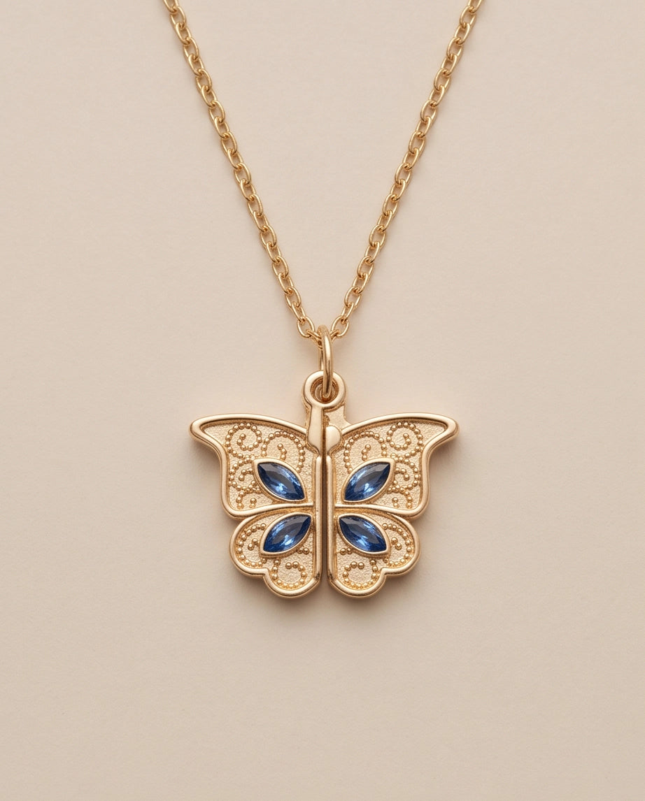 Gold Butterfly Secret Heart Pendant Necklace