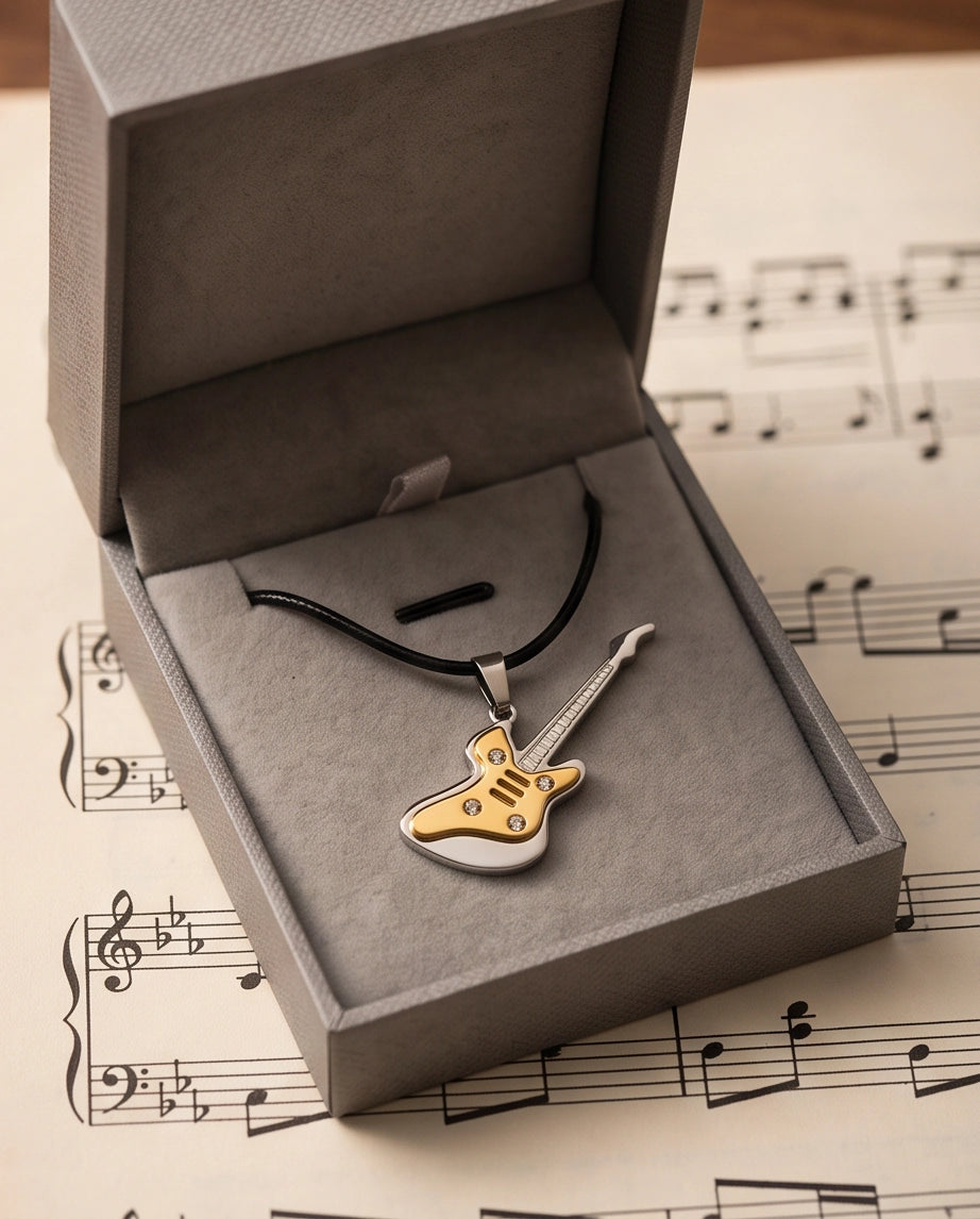 Gold and Silver Crystal Electric Guitar Cord Necklace