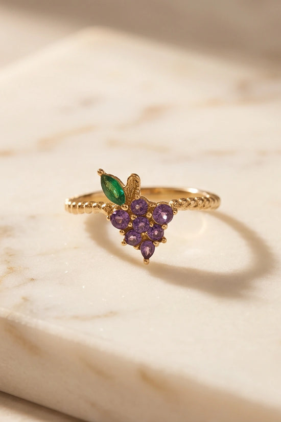 Golden Amethyst Grape Vine Ring