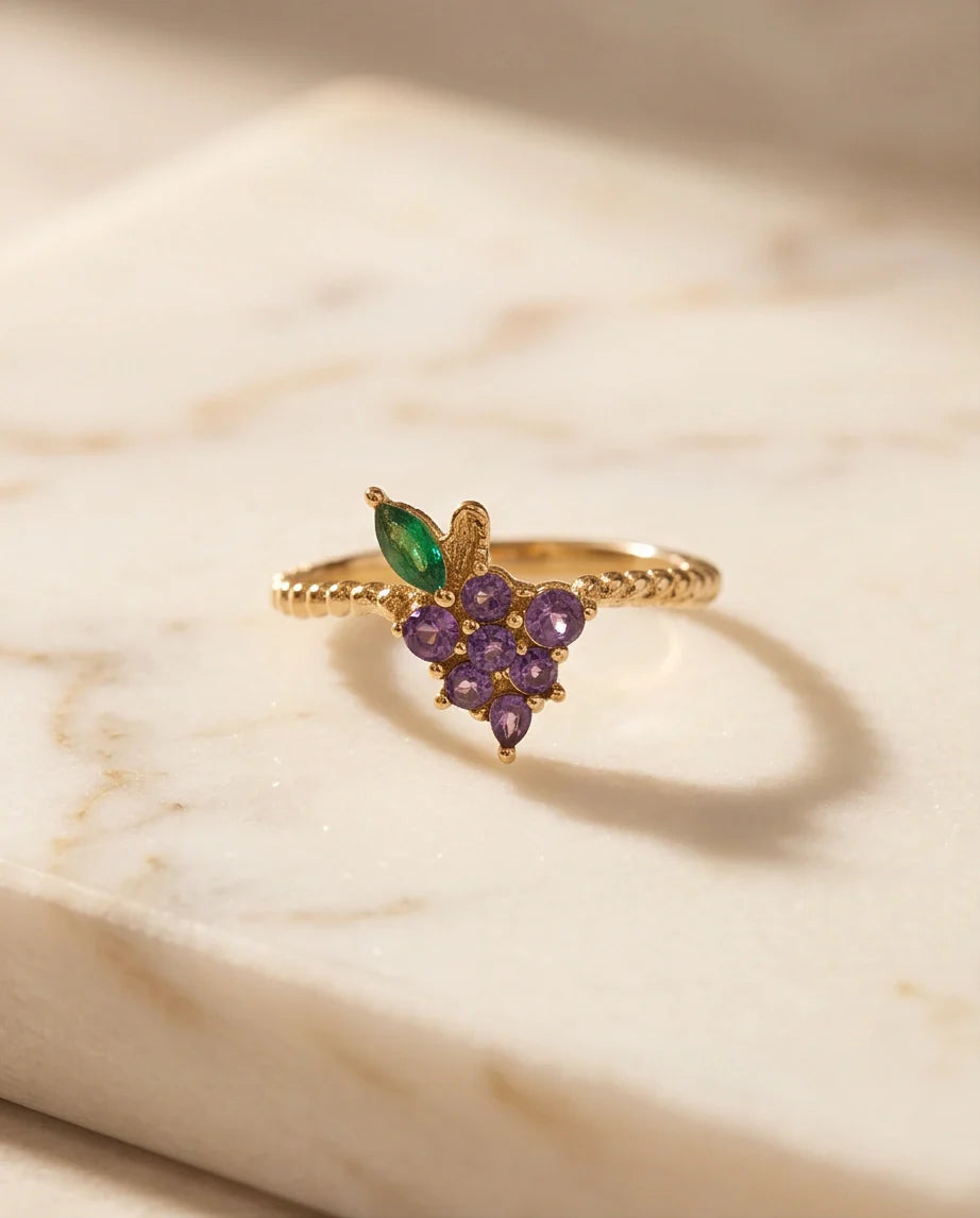 Golden Amethyst Grape Vine Ring