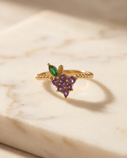 Golden Amethyst Grape Vine Ring