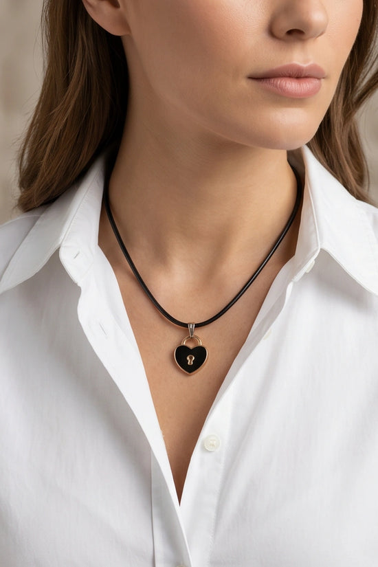 Gold Heart Padlock Pendant Necklace