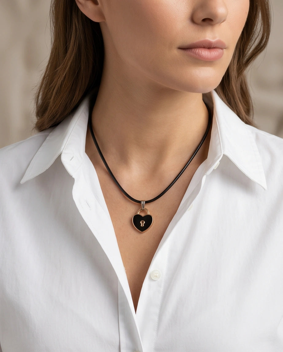Gold Heart Padlock Pendant Necklace
