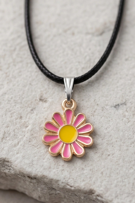 Pink Daisy Flower Enamel Pendant Choker Necklace