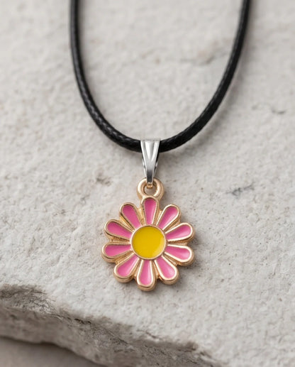 Pink Daisy Flower Enamel Pendant Choker Necklace