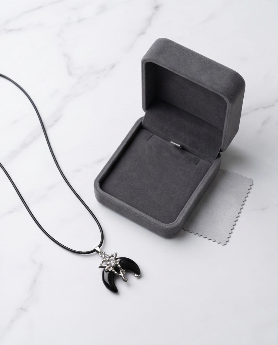 Gothic Liquid Metal Crescent Horn Pendant Necklace