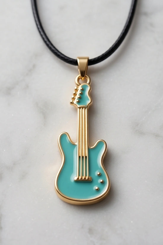 Gold and Turquoise Enamel Electric Guitar Necklace