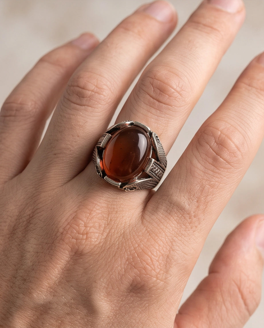 Ember Amber Stippled Signet Ring
