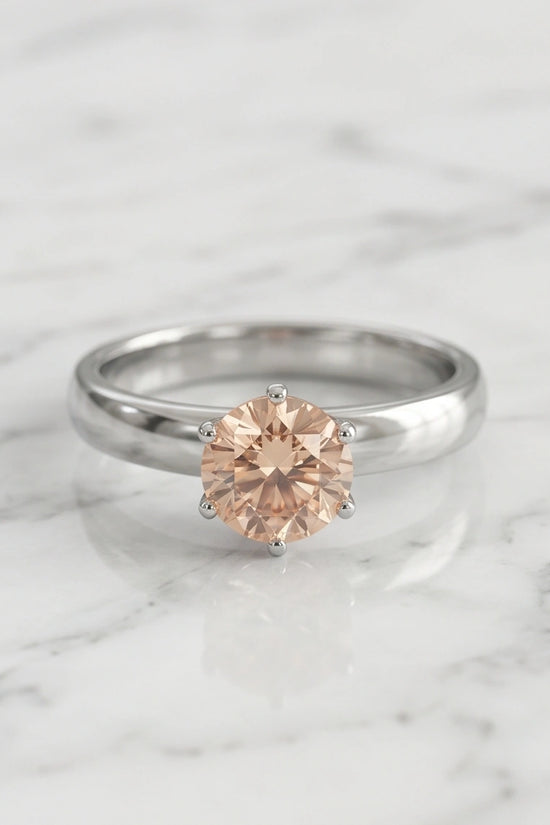 Sterling Silver Round-Cut Vintage Crown Peach Morganite Solitaire Ring
