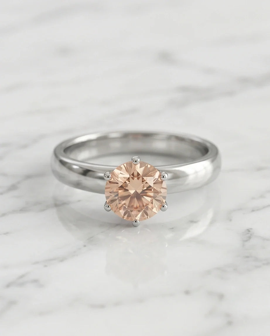 Sterling Silver Round-Cut Vintage Crown Peach Morganite Solitaire Ring