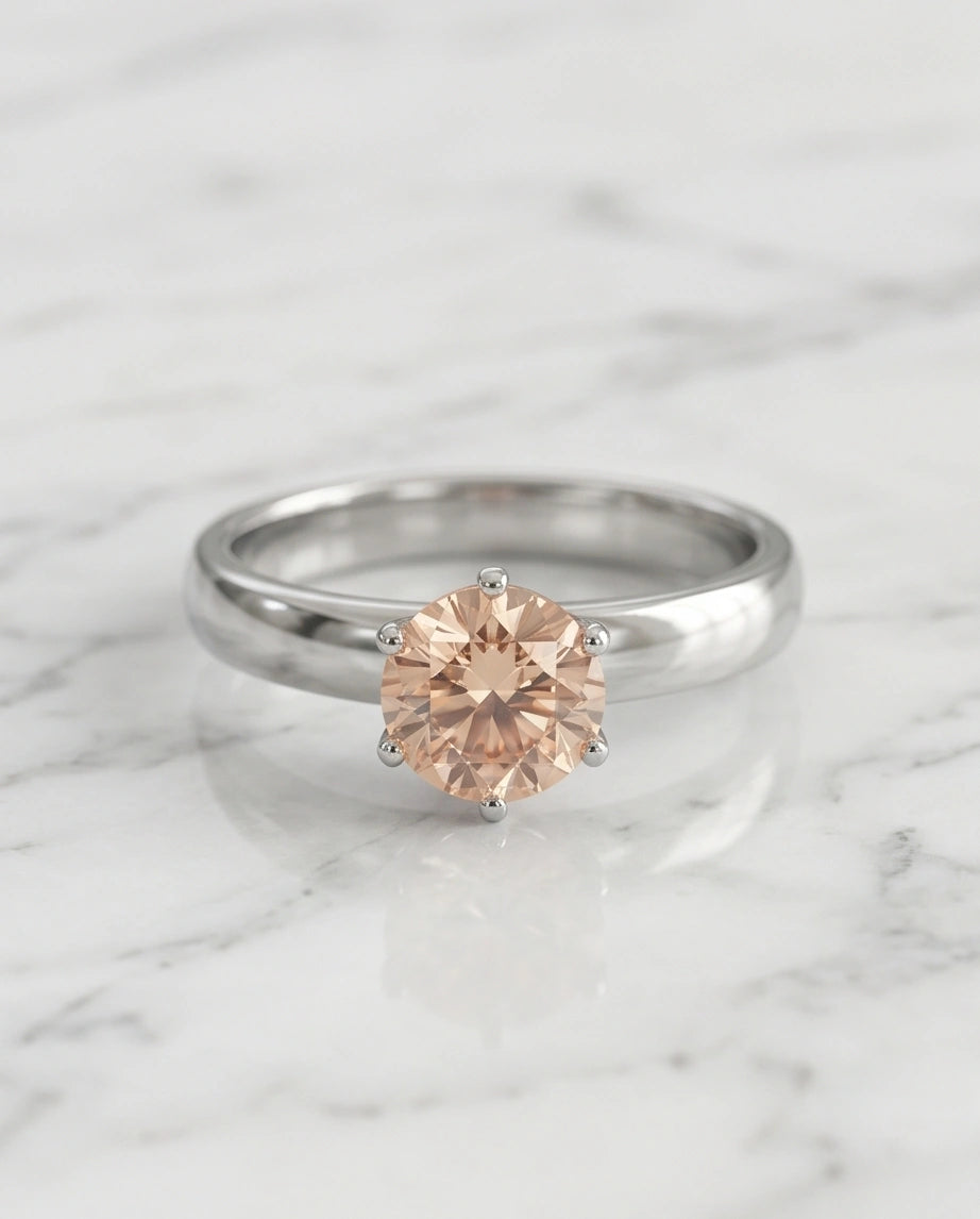 Sterling Silver Round-Cut Vintage Crown Peach Morganite Solitaire Ring
