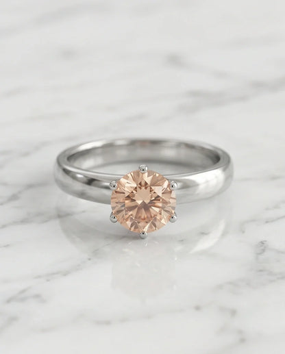 Sterling Silver Round-Cut Vintage Crown Peach Morganite Solitaire Ring