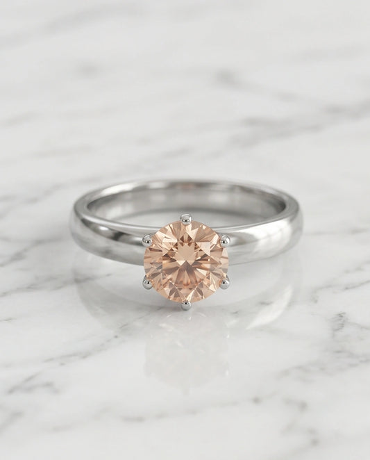 Sterling Silver Round-Cut Vintage Crown Peach Morganite Solitaire Ring