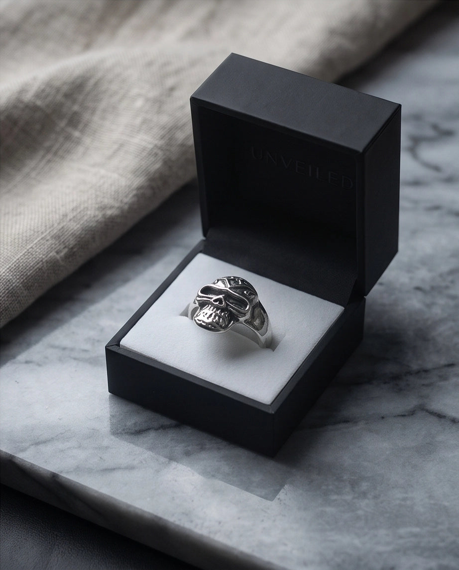 Geometric Crest Skull Ring