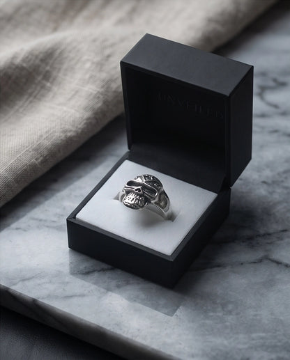Geometric Crest Skull Ring