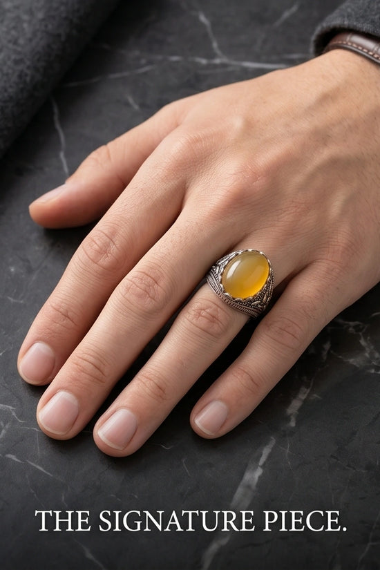 Sovereign Amber Agate Silver Ring