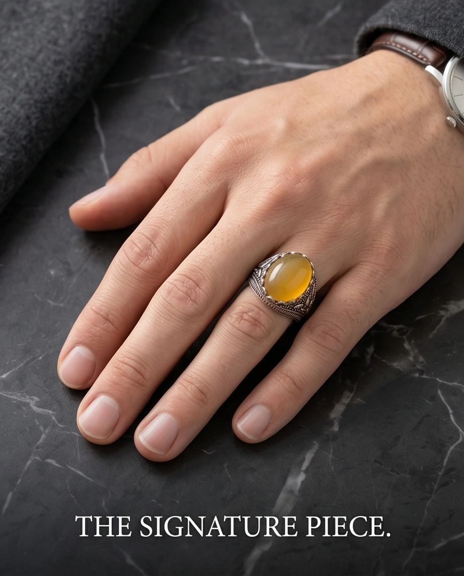 Sovereign Amber Agate Silver Ring