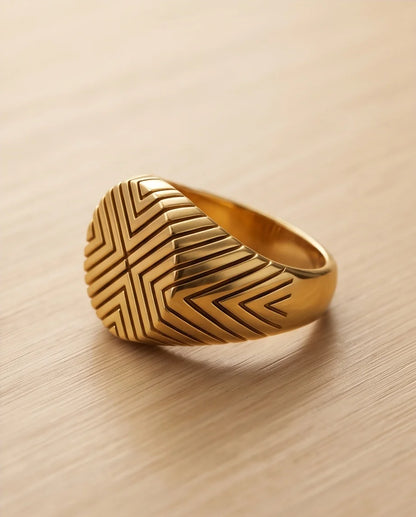 Radiant Chevron Geometric Gold Signet Ring