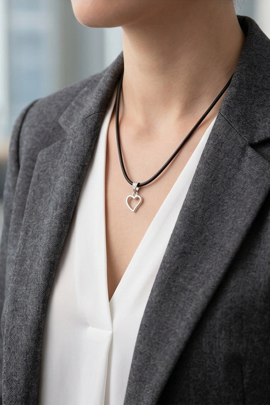 Silver Polished Open Heart Necklace