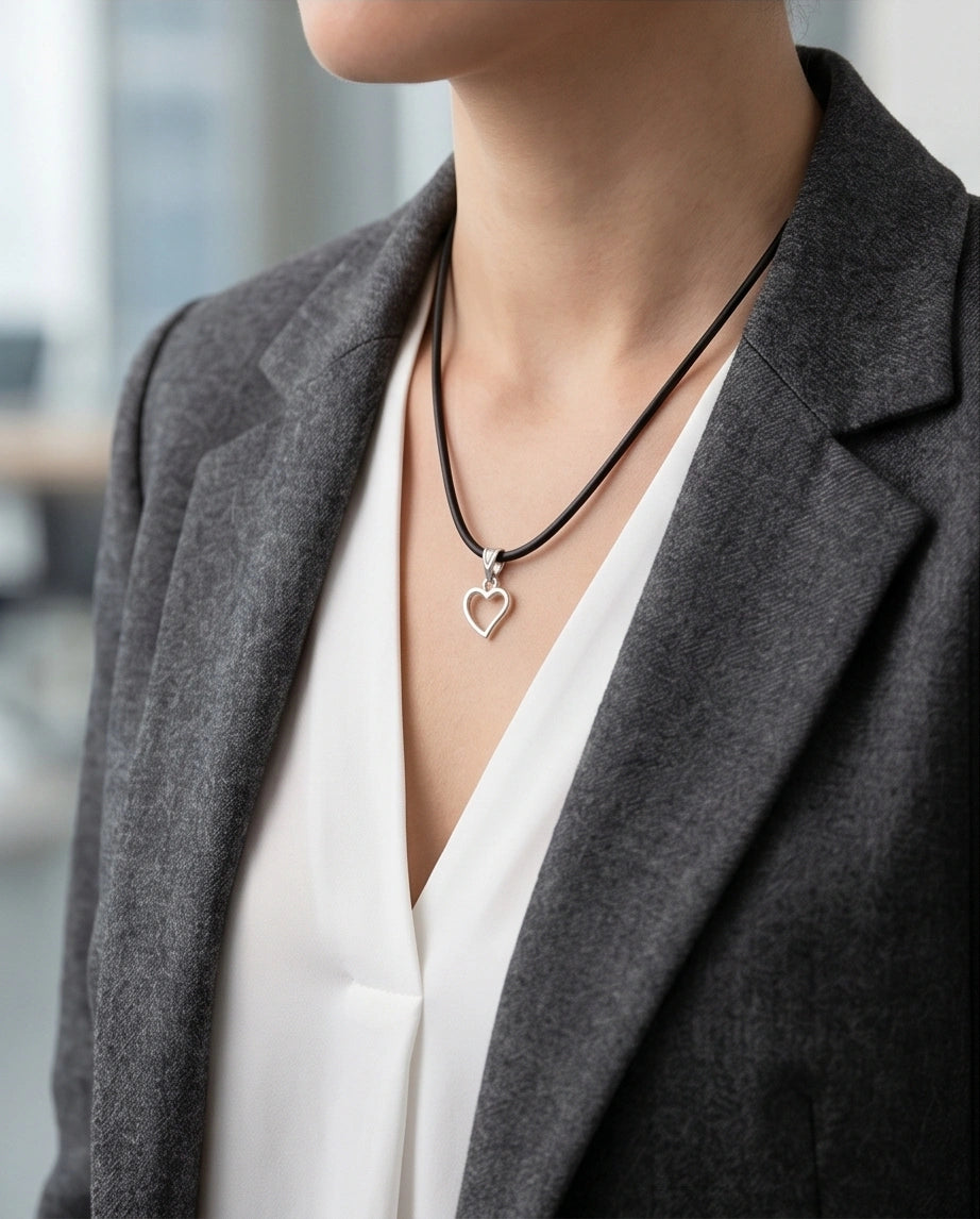 Silver Polished Open Heart Necklace