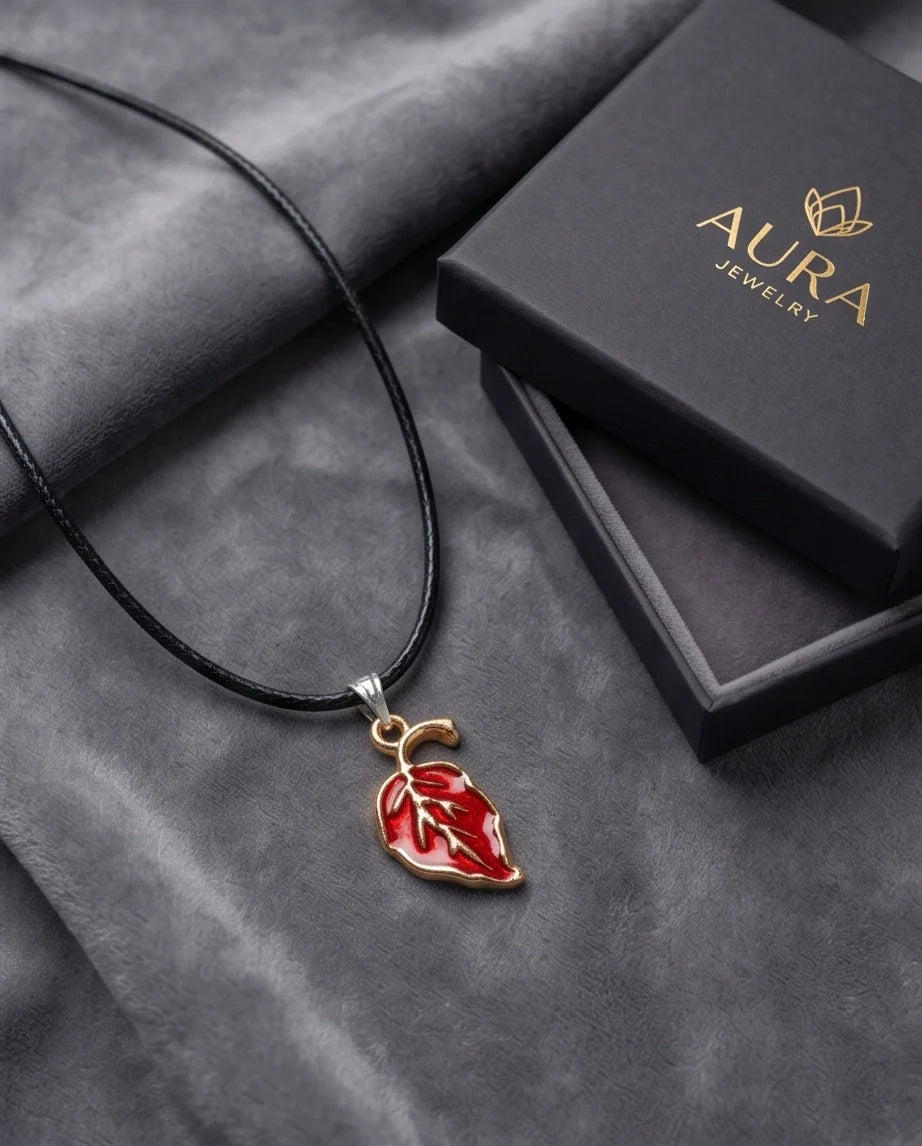 Gold and Red Leaf Pendant Necklace