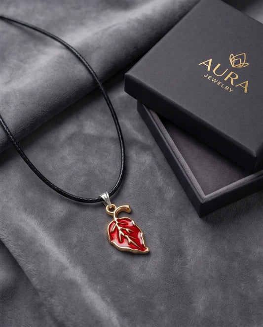 Gold and Red Leaf Pendant Necklace