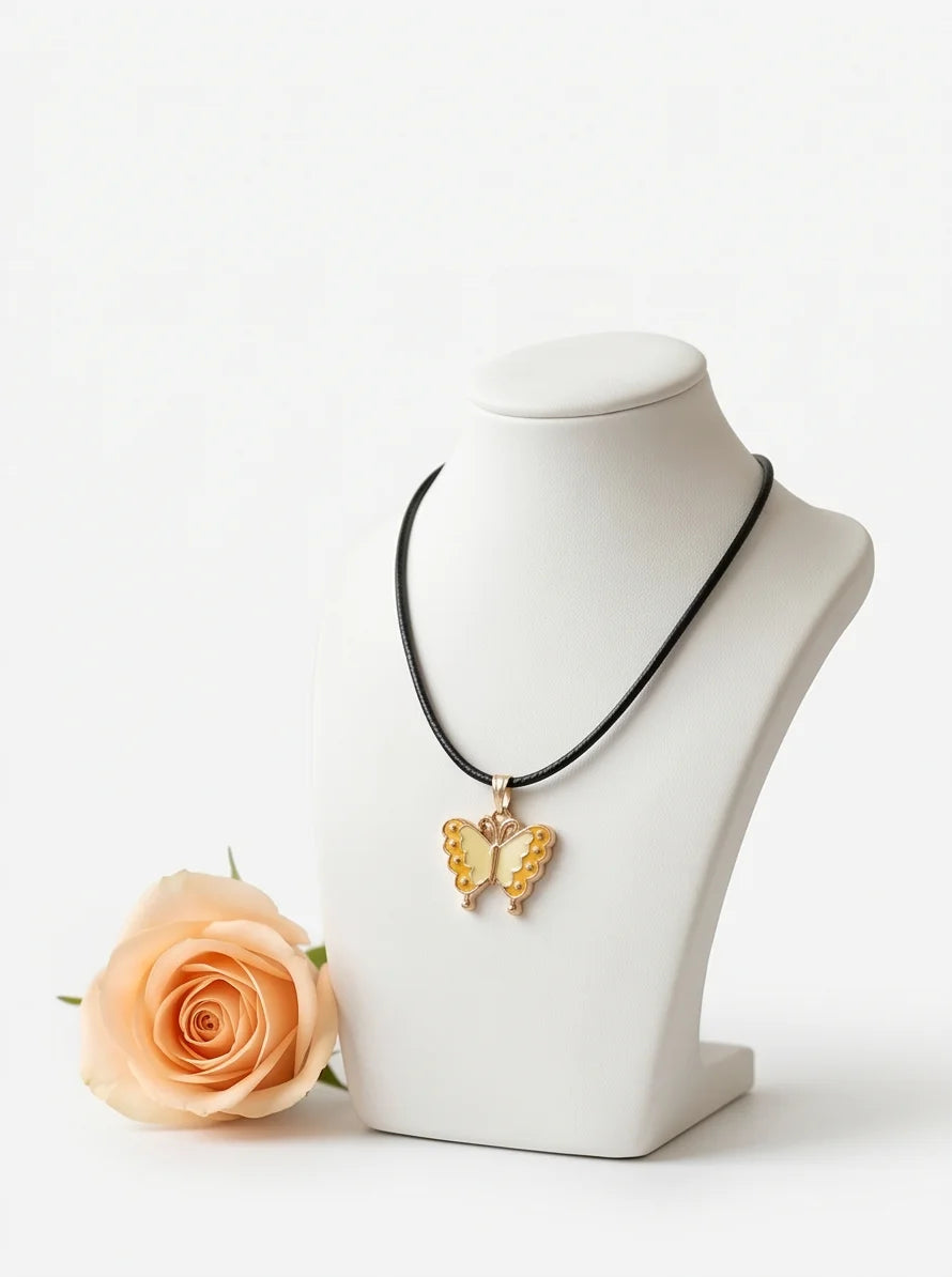 Yellow Enamel Butterfly Pendant Necklace