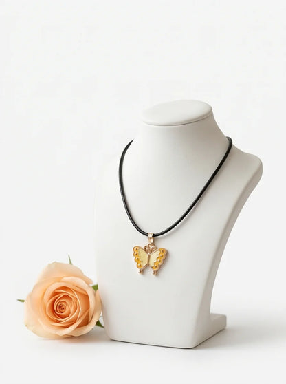 Yellow Enamel Butterfly Pendant Necklace