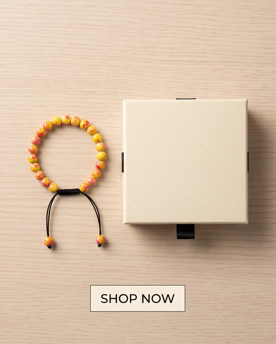 Yellow & Pink Splatter Paint Beaded Adjustable Macrame Bracelet
