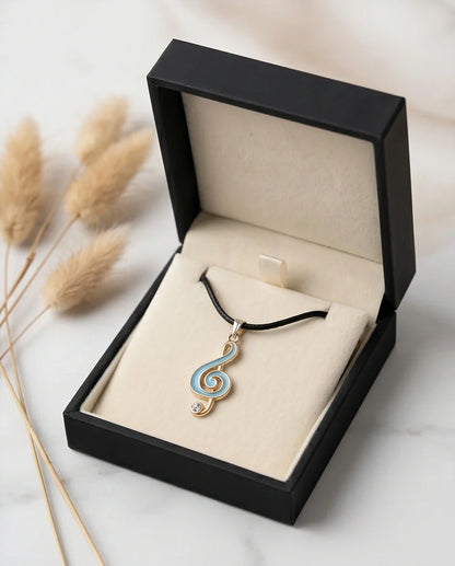 Gold Light Blue Treble Clef Music Necklace