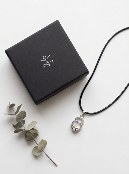 Opalite Heart Bow Lock Pendant Necklace