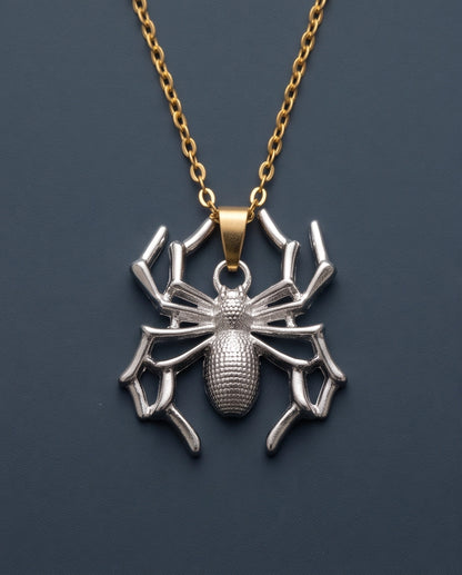 Silver Textured Spider Pendant Necklace