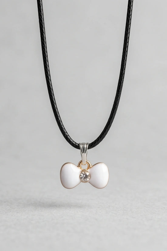 Gold and White Bow Tie Pendant Necklace