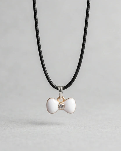 Gold and White Bow Tie Pendant Necklace
