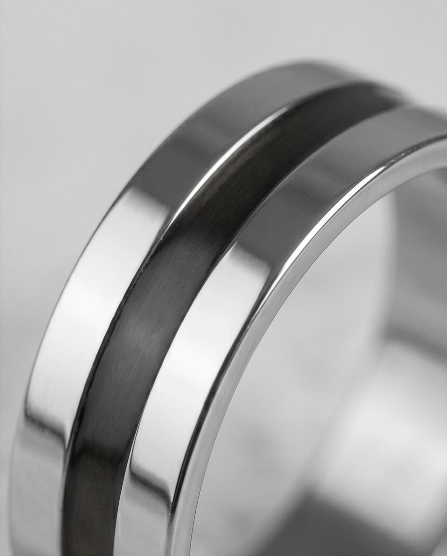 Minimalist Dual-Tone Silver and Black Band Ring
