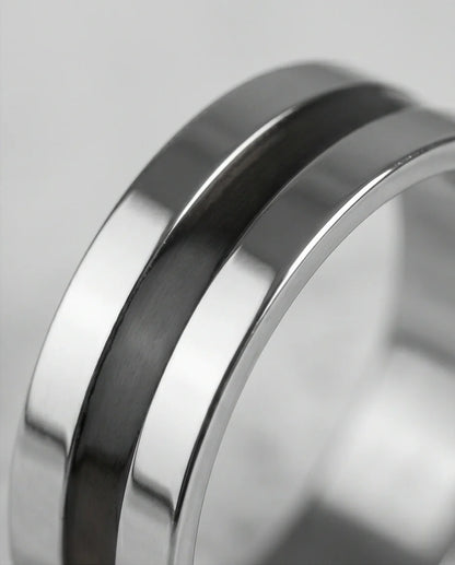 Minimalist Dual-Tone Silver and Black Band Ring