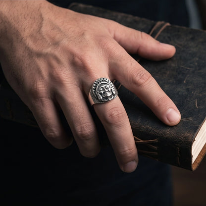 Native Chief Headdress Sculpted Signet Ring