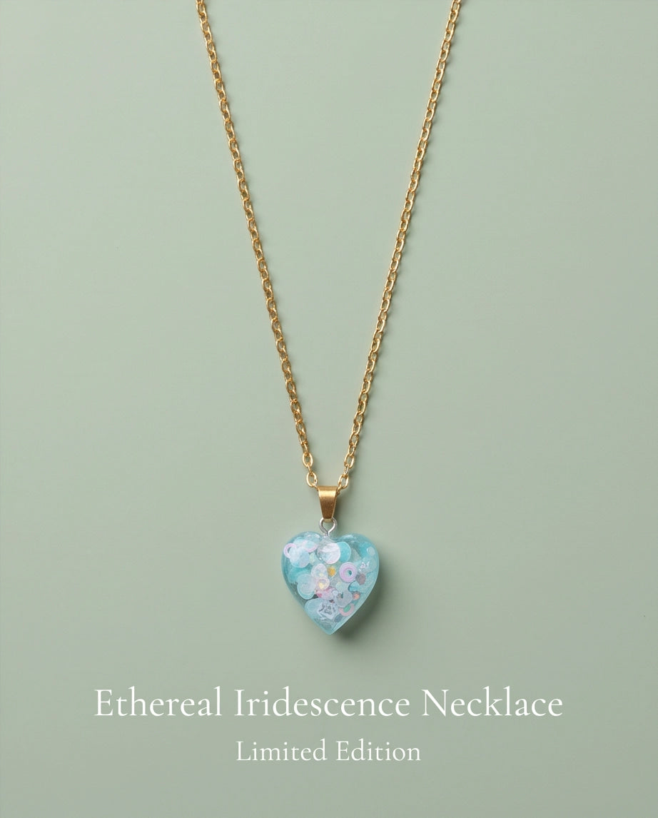 Silver Light Blue Glitter Heart Resin Pendant Necklace