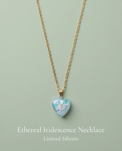 Silver Light Blue Glitter Heart Resin Pendant Necklace