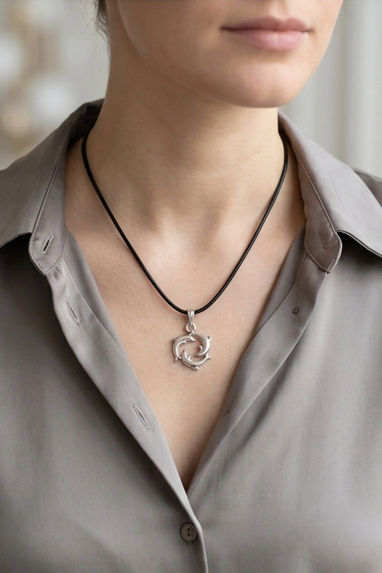 Silver Dolphin Circle Necklace