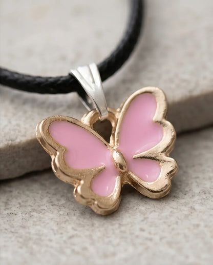 Pink Butterfly Enamel Pendant Necklace