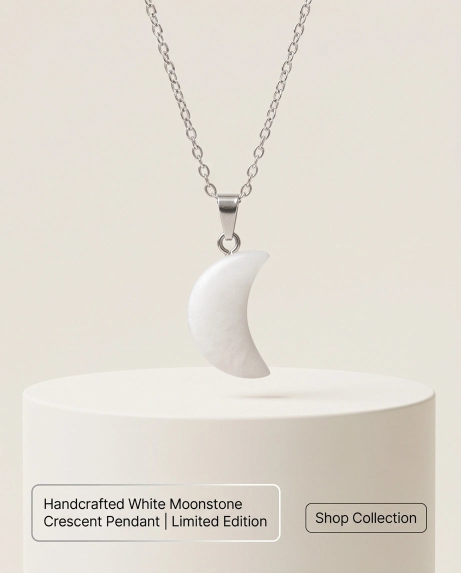 Silver Opal White Crescent Moon Pendant Necklace