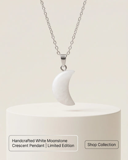 Silver Opal White Crescent Moon Pendant Necklace