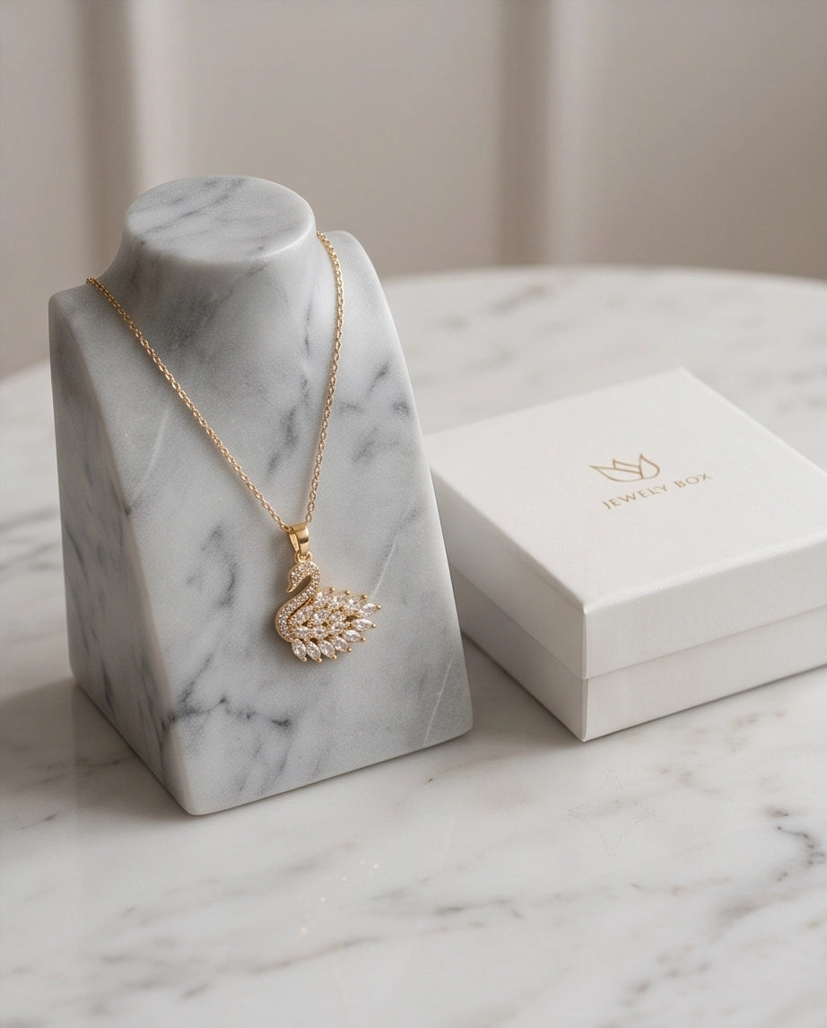 Gold Crystal Swan Necklace