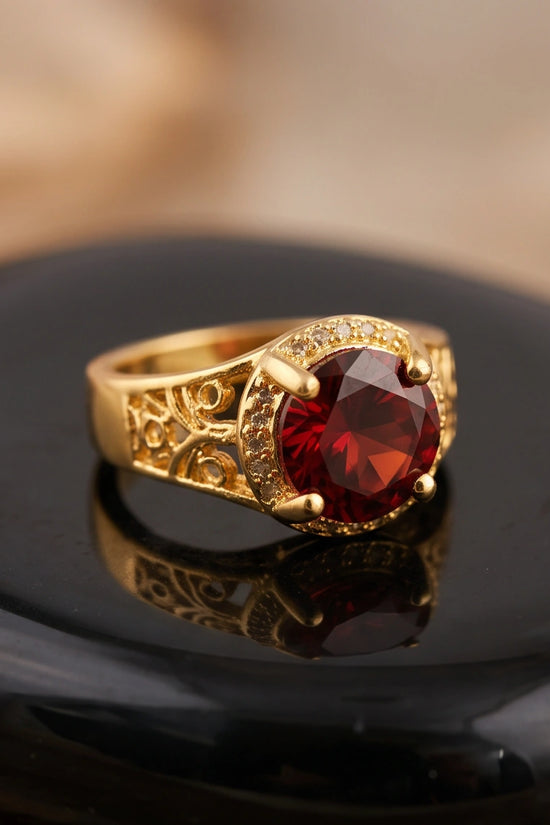Golden Crimson Halo Filigree Ring