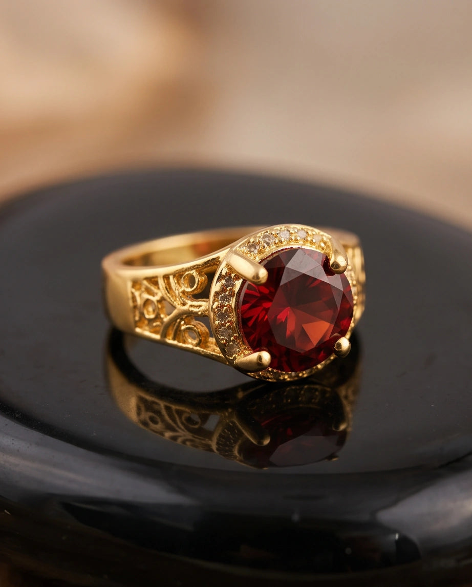 Golden Crimson Halo Filigree Ring