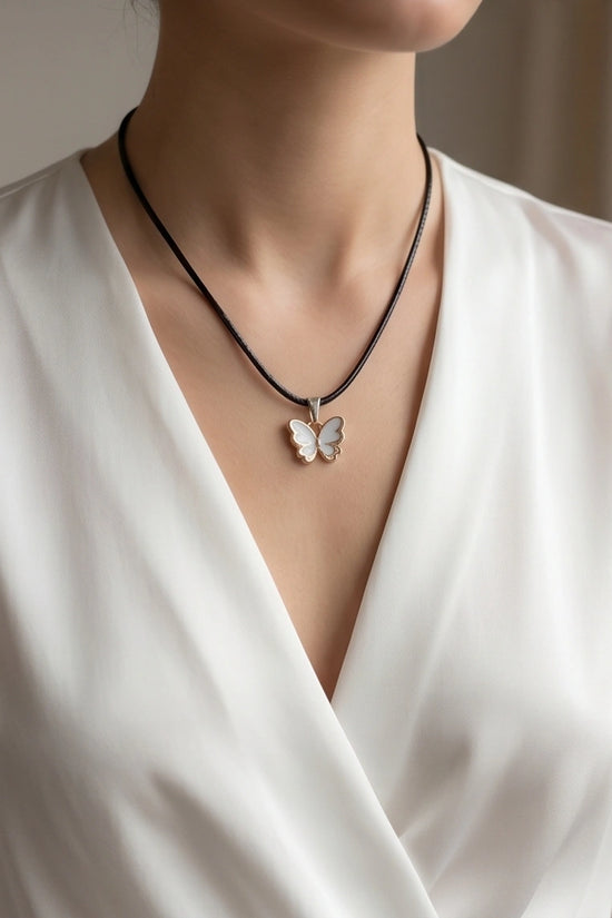 Gold and White Butterfly Pendant Necklace