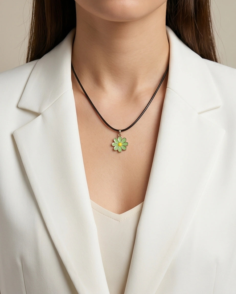 Gold and Light Green Daisy Necklace