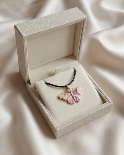 Pink & Lavender Enamel Butterfly Pendant Necklace